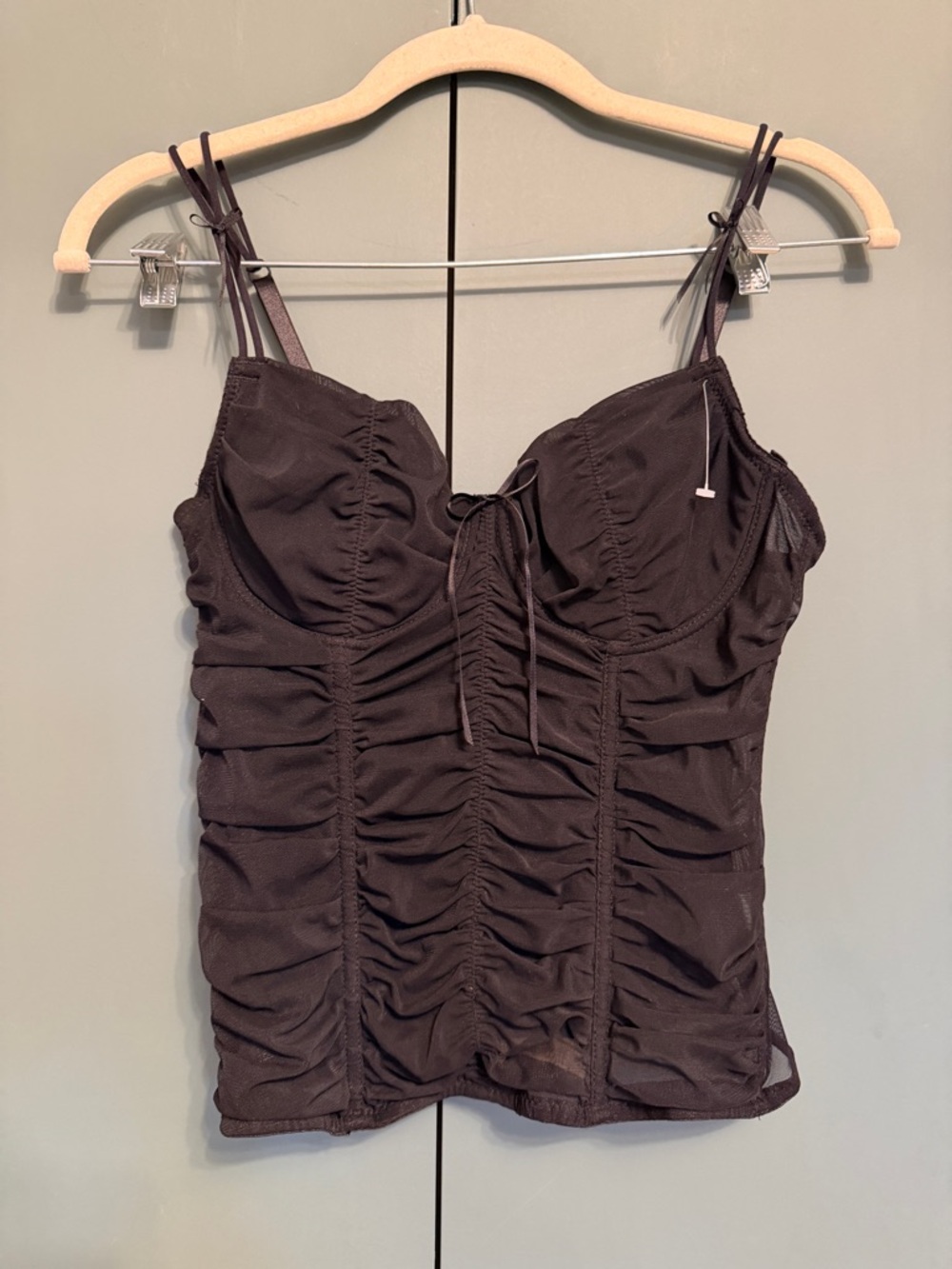 Vtg Nwt Connection 18  Corset
Black Sheer Ruched Boned size S/M